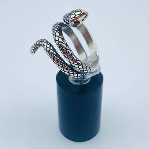 Snake Stainless Steel Ring With Red CZ Eyes